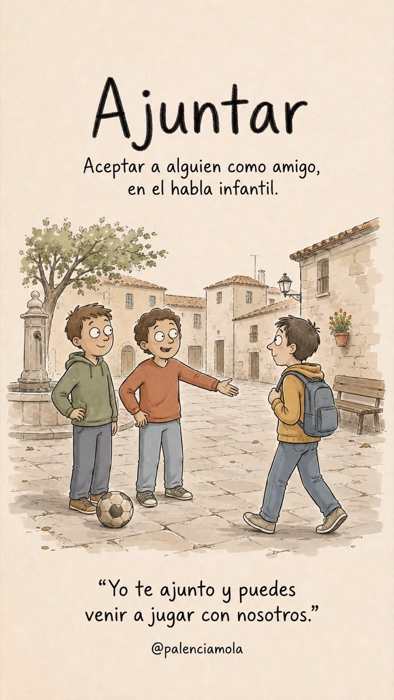 Ilustración de Ajuntar: Aceptar a alguien como amigo, en el habla infantil.