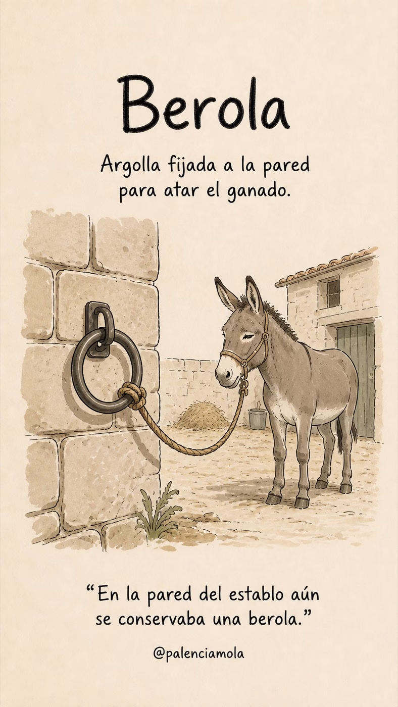 Ilustración de Berola: Argolla fijada a la pared para atar el ganado.