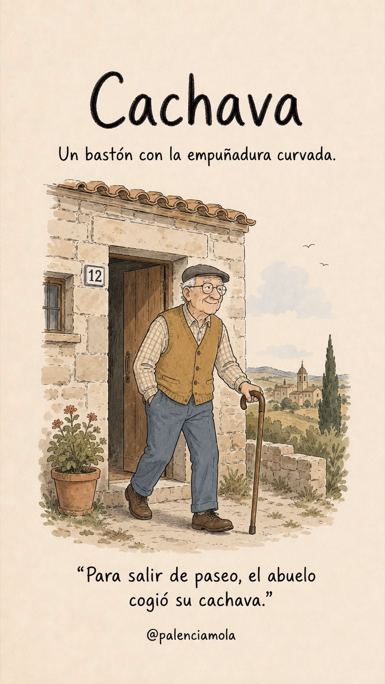 Ilustración de Cachava: Un bastón con la empuñadura curvada.