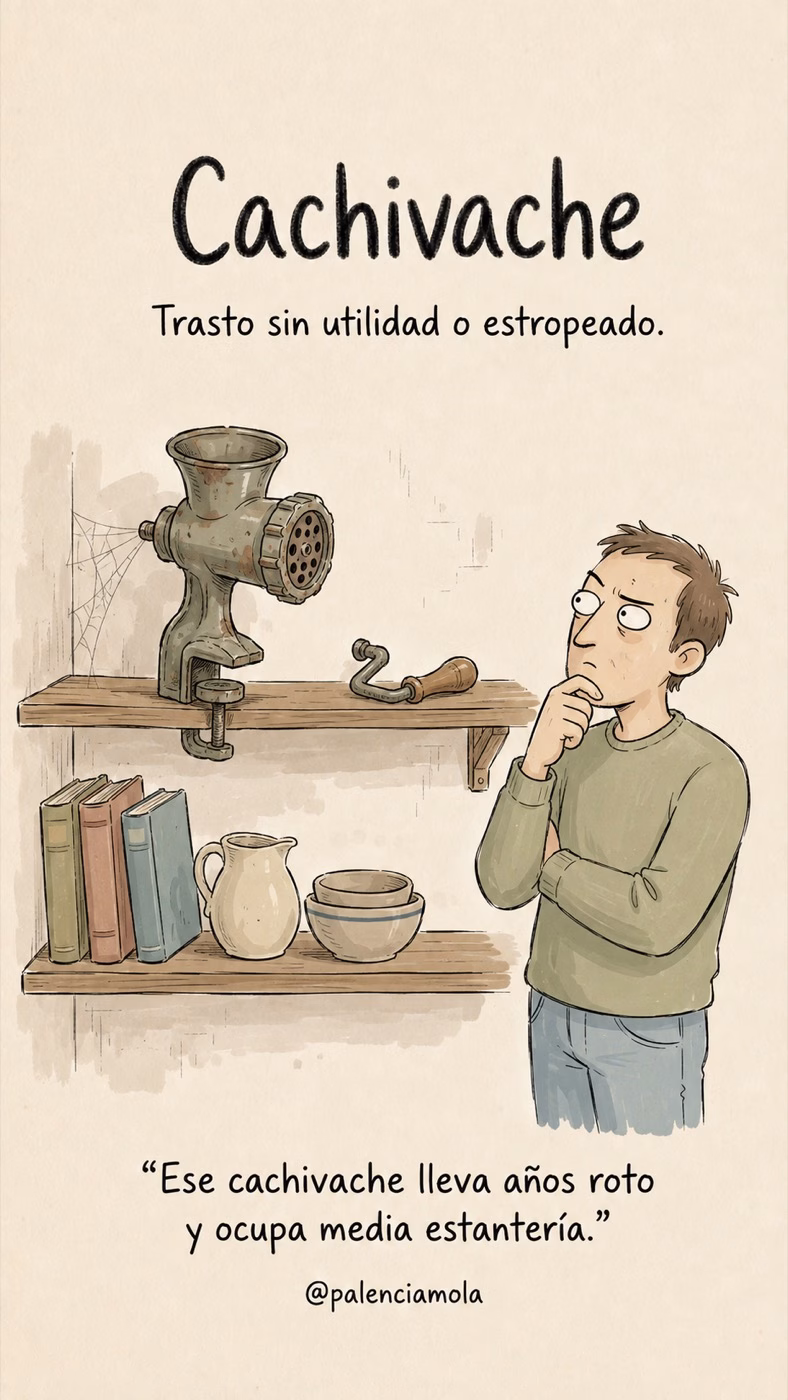 Ilustración de Cachivache: Trasto sin utilidad o estropeado.