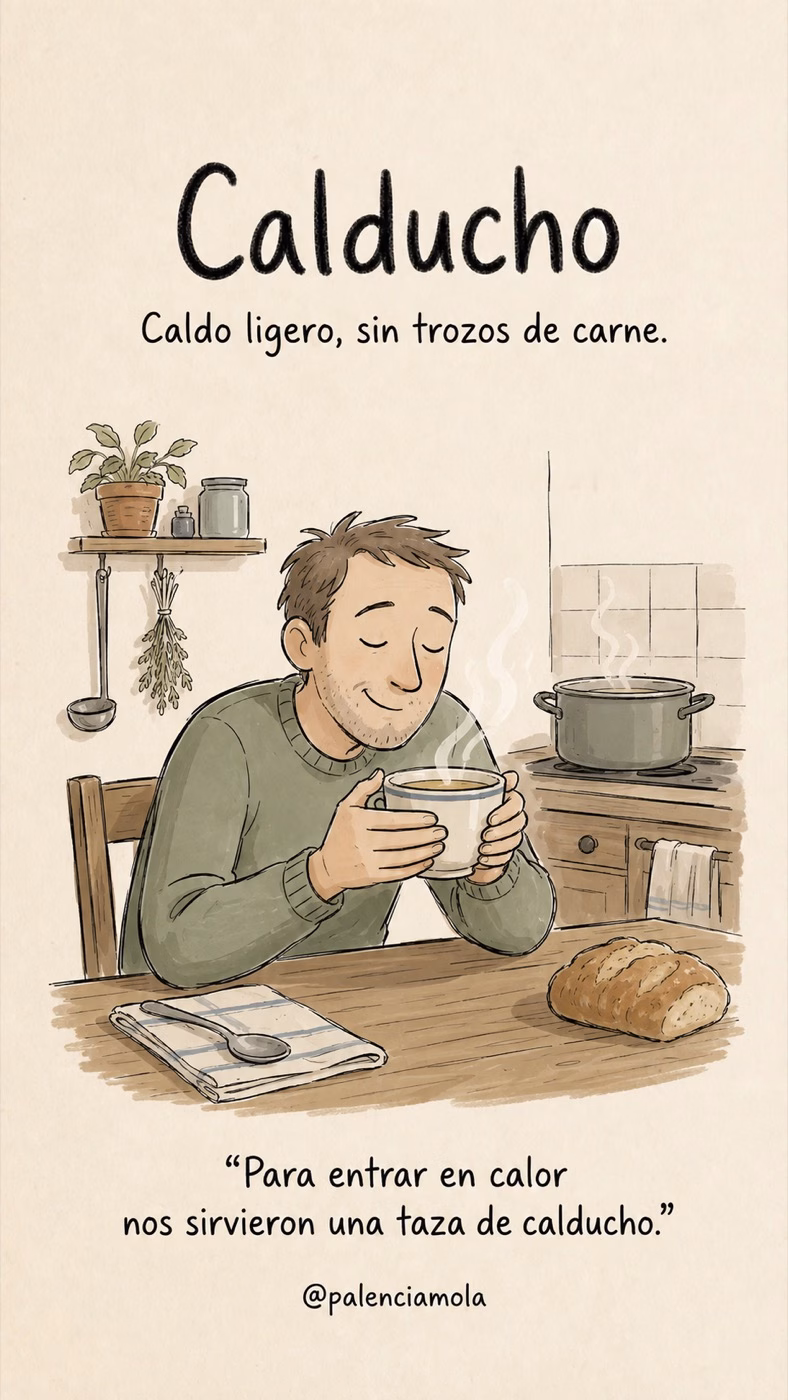 Ilustración de Calducho: Caldo ligero, sin trozos de carne.