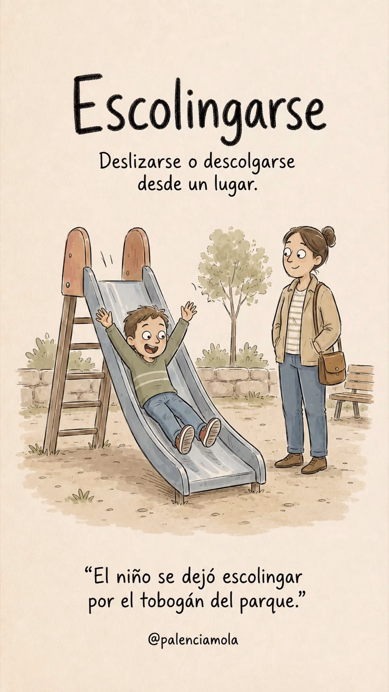Ilustración de Escolingarse: Deslizarse o descolgarse desde un lugar.