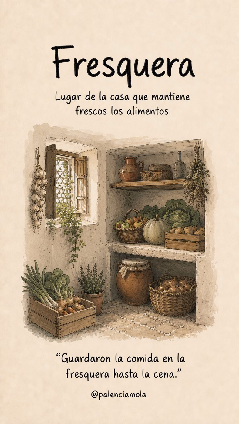 Ilustración de Fresquera: Lugar de la casa que mantiene frescos los alimentos.