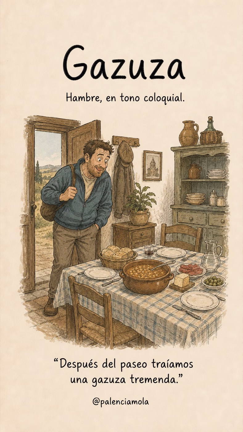 Ilustración de Gazuza: Hambre, en tono coloquial.