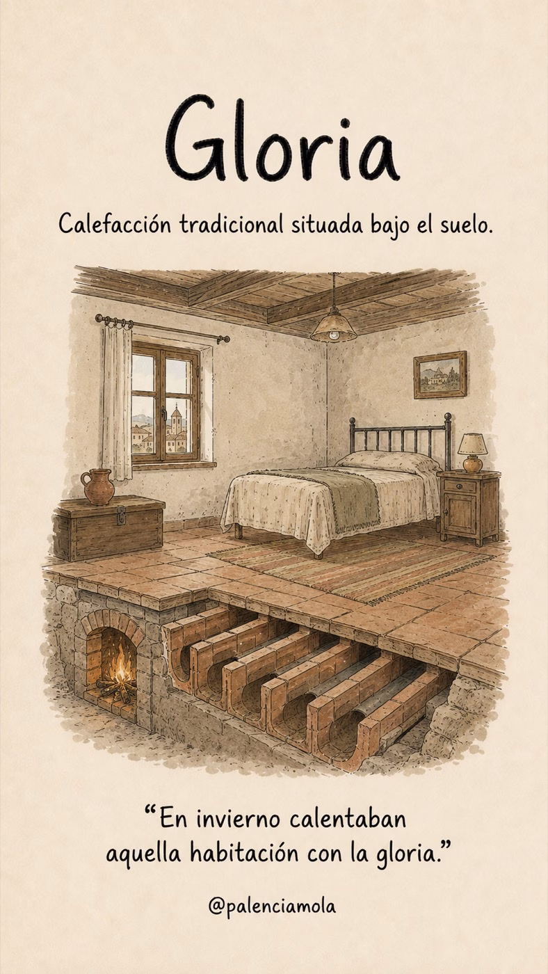Ilustración de Gloria: Calefacción tradicional situada bajo el suelo.