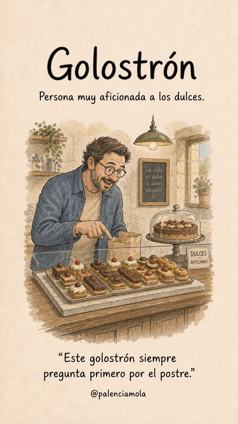 Ilustración de Golostrón: Persona muy aficionada a los dulces.