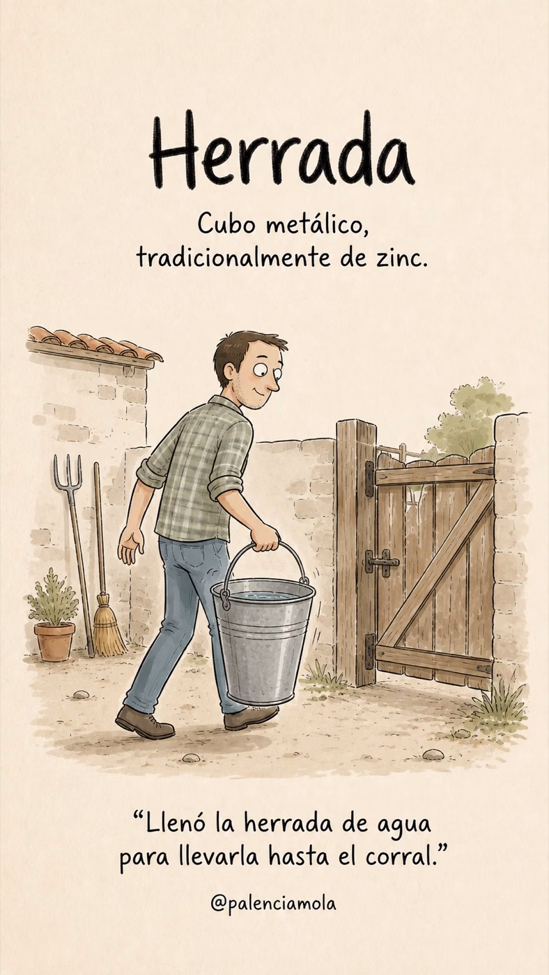 Ilustración de Herrada: Cubo metálico, tradicionalmente de zinc.
