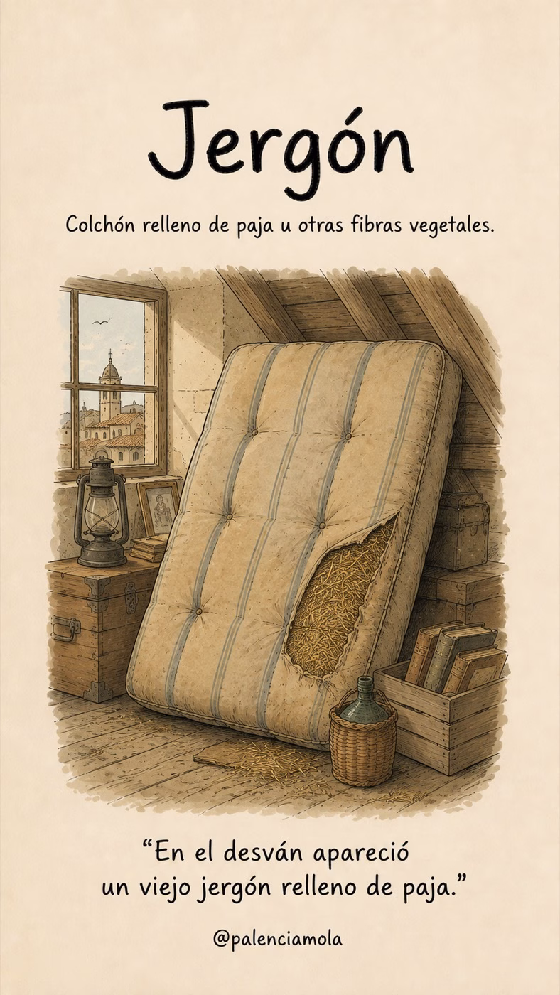 Ilustración de Jergón: Colchón relleno de paja u otras fibras vegetales.