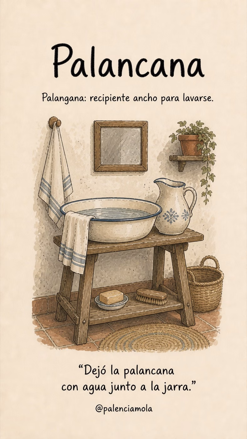 Ilustración de Palancana: Palangana: recipiente ancho para lavarse.