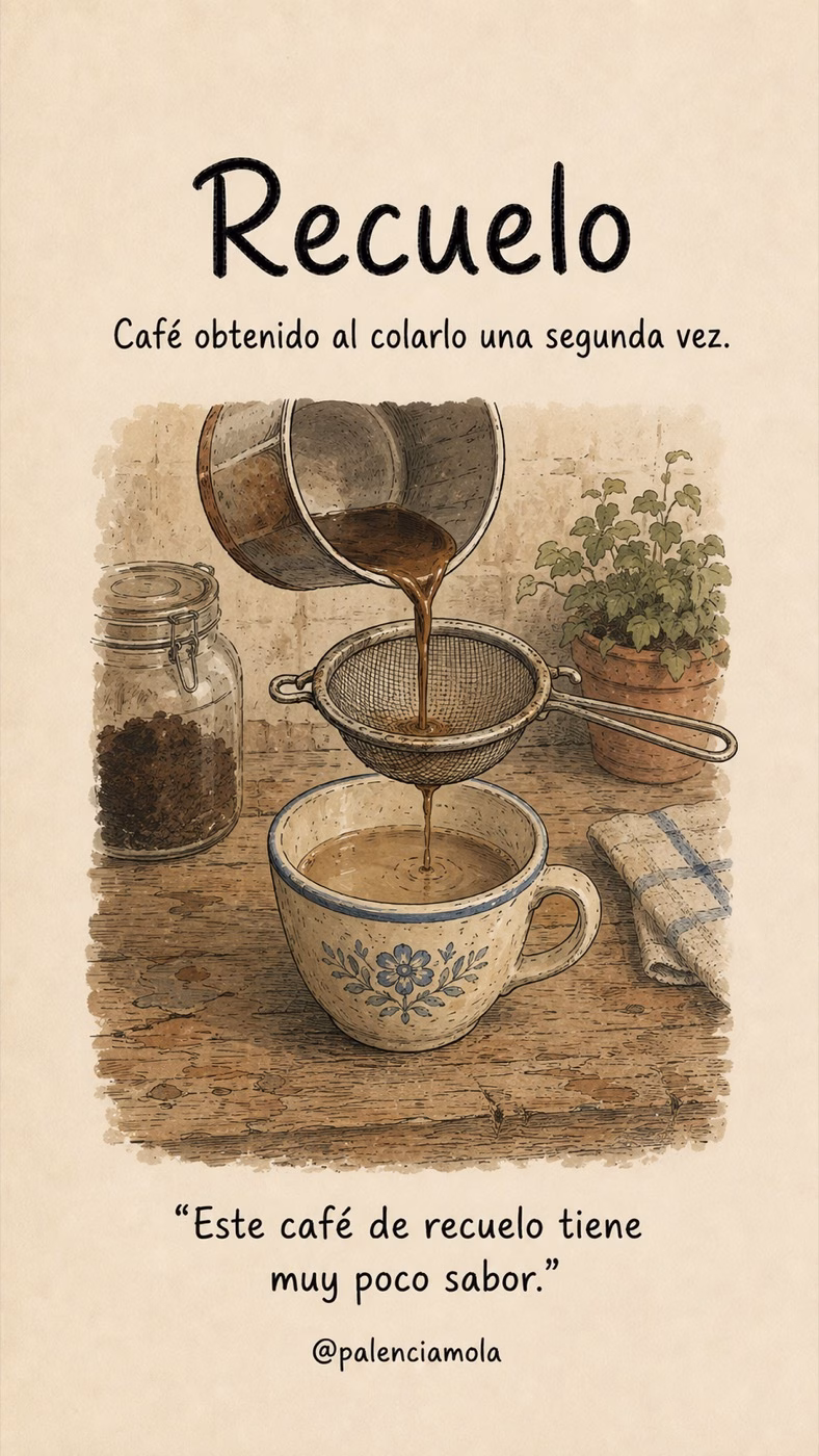 Ilustración de Recuelo: Café obtenido al colarlo una segunda vez.