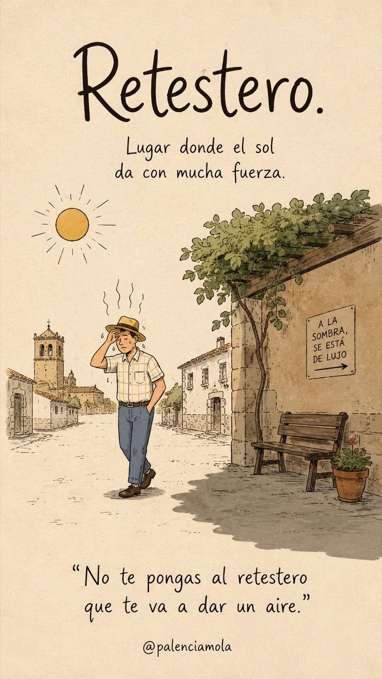 Ilustración de Retestero: Sitio donde el sol pega con fuerza.