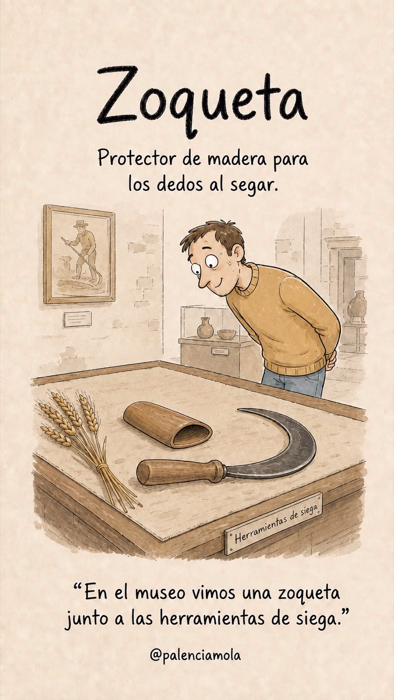 Ilustración de Zoqueta: Protector de madera para los dedos al segar.